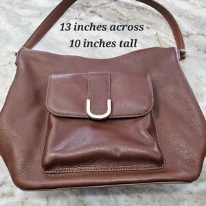 Talbots Rich Brown Leather Shoulder Bag with Gold Accent